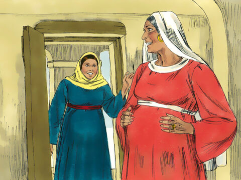 Mary went to visit her relative Elizabeth who lived in the hill country of Judea. She and her husband Zechariah had been promised by God they would have a son who would grow up to prepare people for the coming of the Saviour of the world. When Elizabeth heard Mary’s greeting, the baby leaped in her womb, and Elizabeth was filled with the Holy Spirit.  – Slide 9
