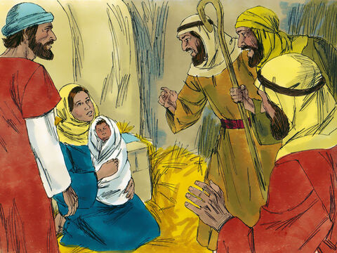 They ran to Bethlehem and found Mary and Joseph. And there was the baby, lying in the manger.  – Slide 7