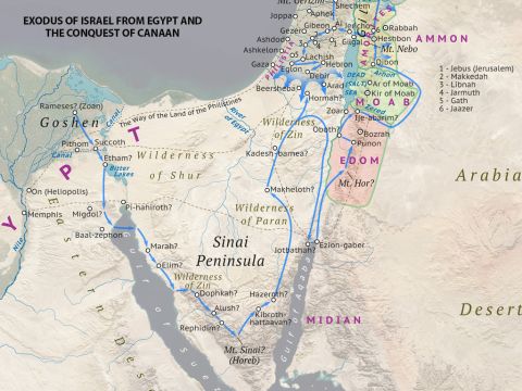 A map of the traditionally proposed route of Israel’s exodus from Egypt. – Slide 5