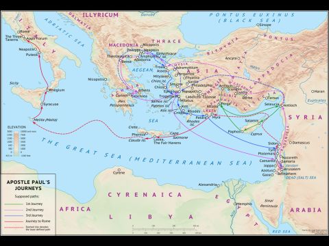 A map showing all of Paul’s journeys. – Slide 11