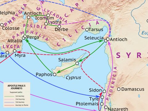 A map showing the first missionary of Paul. – Slide 12