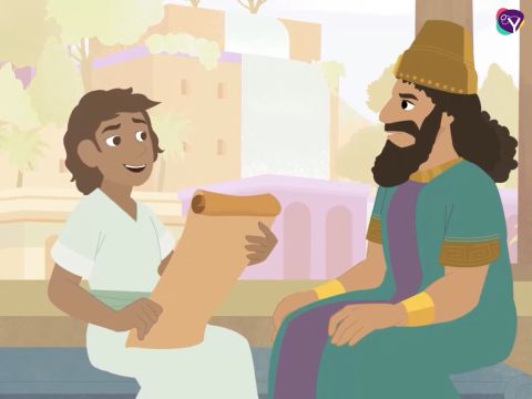 Daniel, who served and obeyed God, was in Babylon working for the mighty King Nebuchadnezzar. God had already helped Daniel to understand and explain the meaning of a very puzzling dream of the King. – Slide 1