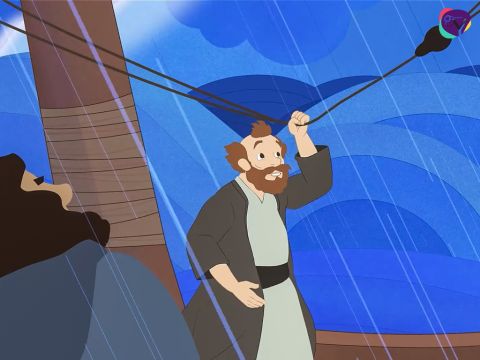 The captain of the ship found Jonah sheltering in the ship and shouted, ‘How can you sleep when the ship is sinking. Get up and pray to your God.  Maybe He will save us and we won't die.’ But the storm was getting stronger and the ship was about to be swallowed by the angry waves. – Slide 8