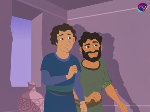 She knew the King’s men were looking for the two Jewish spies. But instead of betraying them, she took the spies up to the roof and hid them under the stalks of flax.  <br/>Then she came back and slowly opened the door. – Slide 10