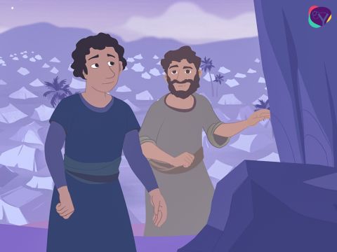 After three days of hiding in the forest they came down from the mountains, crossed the Jordan river and reached Joshua and the people of Israel. – Slide 15