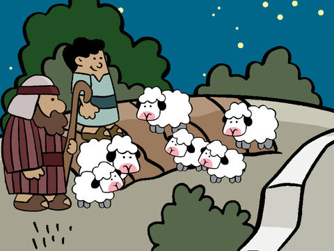 That night, some shepherds were in the fields nearby watching their sheep. – Slide 4