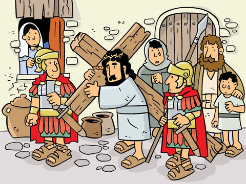 People of authority accused Him unjustly of claiming to be God’s Son and condemned Him to be put to death. Under Roman law, the Jewish counsel didn’t have the authority to put someone to death. So they took Jesus to the Romans to be tried and executed. Jesus was next taken to the Roman governor, who turned Jesus over to the soldiers to beat and crucify Him. After the soldiers had beaten Jesus, they dressed Him in a purple robe and placed a crown of thorns on His head. – Slide 2