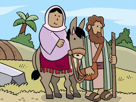 Joseph’s family was from Bethlehem, a small town close to Jerusalem. So Joseph took Mary, his fiancée, and they started on the journey to Bethlehem. – Slide 3