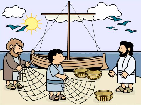 Jesus was walking by the shore of Galilee and saw fishermen washing their nets on the beach. – Slide 2