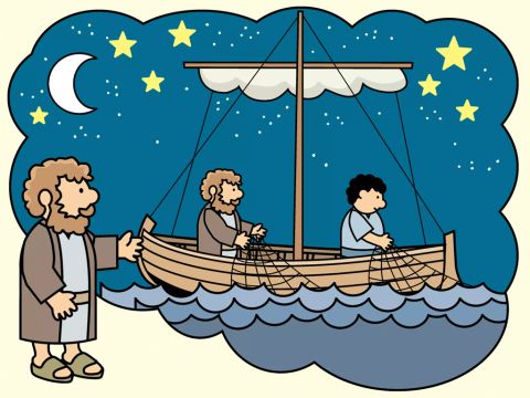 Simon, one of the fishermen, looked at Jesus with tired eyes and said, ‘Master, we have been fishing all night long.’ – Slide 4