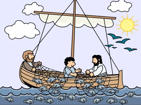 By a miracle, their nets were filled up with so many fish that the nets almost broke. – Slide 8