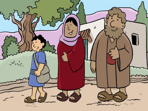When Jesus was 12 years old, Mary and Joseph took Him on a trip to Jerusalem to celebrate the Passover feast as they did each year. They set off from their home in Nazareth with other family and friends. – Slide 2