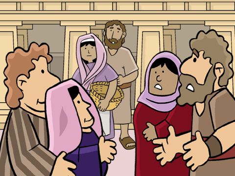 Jesus had now been missing for three days and Mary and Joseph were very worried. They continued looking and asking people if they had seen a 12-year-old boy on His own looking lost. – Slide 12