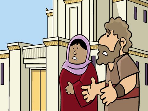 ‘The only place we have not searched is the Temple,’ said Joseph. ‘But why would a young boy go there?’ <br/>They decided to go and search the large temple courtyard. But He was not to be seen in the courtyard. – Slide 13