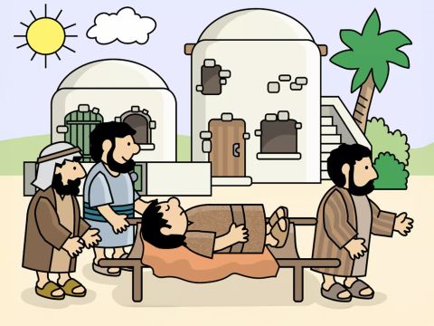 The men wanted Jesus to heal their friends, but there were so many people that they could not get close to Jesus. – Slide 4