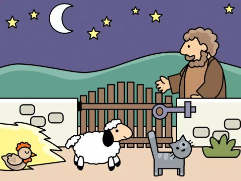 The shepherd quickly closed the gate of the sheep pen and hurried to find the lost sheep. – Slide 4