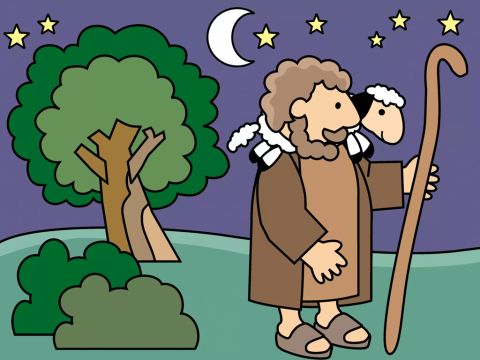 The shepherd was overjoyed. He put his sheep on his shoulder and carried it all the way to the sheep pen. – Slide 10