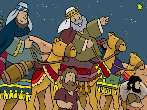 ‘So we decided to follow this star and after a very long trip we came to the land of Israel. We headed for Jerusalem as this is where we thought a new king would be.’ – Slide 8