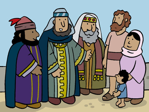 The wise men told Mary and Joseph, ‘That how we were led to you and found Jesus. He is the new-born King!’ <br/>Then they explained, ‘We’ll leave tomorrow morning and tell king Herod the good news.’ – Slide 16