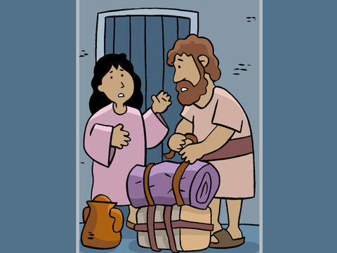 ‘Mary, we must leave right away!’ Joseph told Mary. ‘An angel has warned me in a dream that Jesus is in great danger.’ – Slide 21