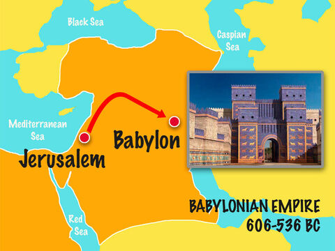 Daniel and the Israelite prisoners were marched back to Babylon. – Slide 6