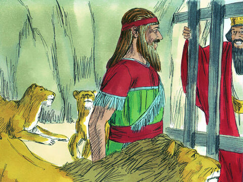 Daniel answered, ‘May your Majesty live forever! God sent His angel to shut the mouths of the lions so that they would not hurt me. He did this because I was innocent.’ The king was overjoyed and gave orders for Daniel to be pulled out of the pit. – Slide 12
