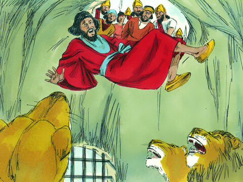 The king then commanded those who had accused Daniel, to be arrested and thrown into the pit filled with lions. The lions pounced on them and broke all their bones. – Slide 13