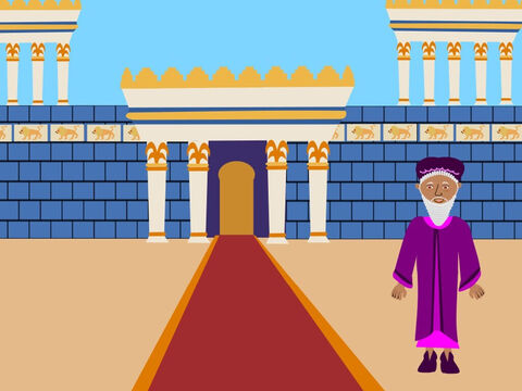 This is the story of a man called Daniel who loved and obeyed God. He was a Jew and he lived in the city of Babylon. He worked for the King of Babylon who liked him because he was so wise. – Slide 1