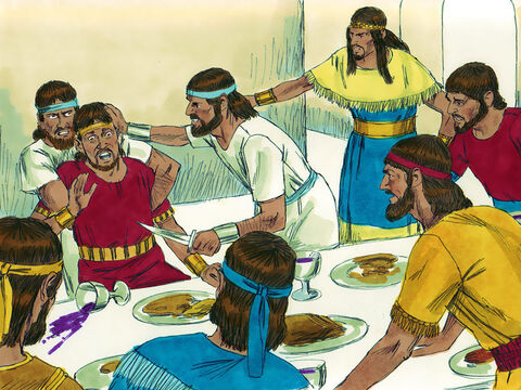 Two years later, Absalom got his servants to get Amnon drunk and then murdered him. King David mourned many days for his son. – Slide 3