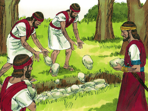 They threw Absalom’s body into a deep pit in the forest and piled a great heap of stones over it. Absalom’s army fled to their homes. – Slide 21