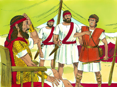 David was taken to King Saul, ‘Your Majesty,’ said David, ‘no one should be afraid of this Philistine! I will go and fight him.’ ‘No,’ answered Saul. ‘How could you fight him? You're just a boy, and he has been a soldier all his life!’ – Slide 11