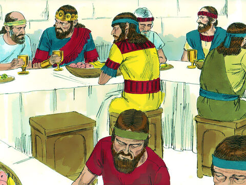 So David hid in the field. When the New Moon feast came, the king sat down to eat. David’s place was empty. Saul did not comment why David was missing. – Slide 15