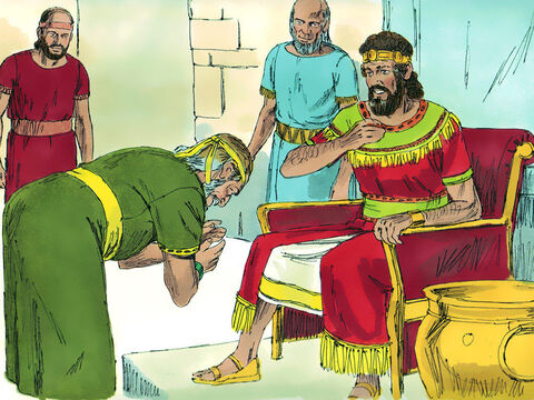 The king asked Ziba, ‘Is there anyone still alive from Saul’s family to whom I can show God’s kindness?’ Ziba replied ’There is Mephibosheth, the son of Jonathan who is lame in both feet. – Slide 3