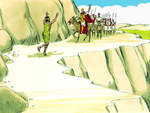 At the moment Saul was closing in on David a messenger appeared. ‘Come quickly, the Philistines are attacking our land.’ Saul had to break off his pursuit of David to go and fight the Philistines. – Slide 9