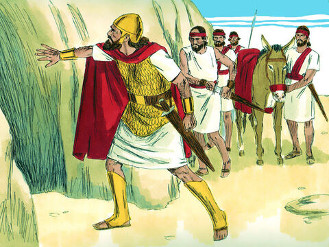 David and his men were hiding in a cave. King Saul needed to relieve himself and went alone into the cave in which David was hiding. – Slide 11