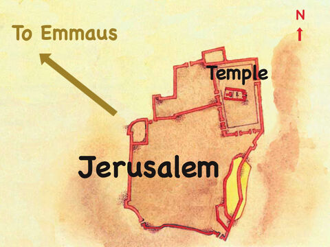 They were on their way to a village called Emmaus 7 miles (11 kilometres) out of the city. – Slide 2