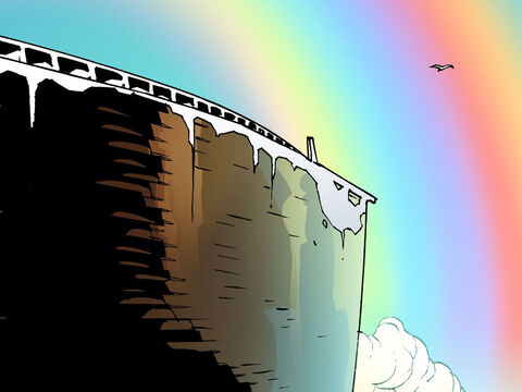 Noah built an altar to worship the Lord. God then set a rainbow in the sky as a sign that He promised never to flood the whole earth again or destroy all living creatures. He also promised that seedtime and harvest, cold and heat, summer and winter, day and night would never cease. – Slide 12