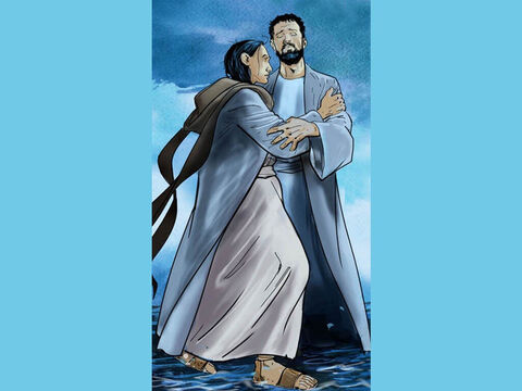 Jesus immediately reached out and grabbed him. ‘You have so little faith,’ Jesus said. ‘Why did you doubt me?’ – Slide 10