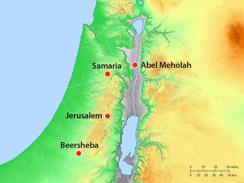 Elisha and his family lived in Abel Meholah in the land of Israel ruled by King Ahab and Queen Jezebel. It was Queen Jezebel who had threatened to kill Elijah. – Slide 2
