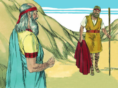 As Obadiah was walking along, he suddenly met Elijah. Obadiah bowed to the ground and asked, ‘Is it really you, Elijah?’ ‘Yes,’ Elijah replied. ‘Go tell King Ahab, I am here.’ Obadiah made Elijah promise to stay where he was while he fetched the King. – Slide 6