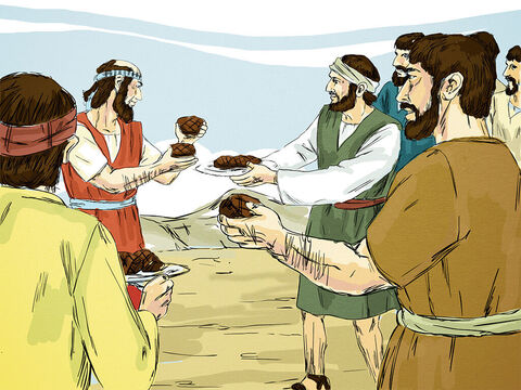 He then shared the meat with his parents and the people who had come to say goodbye. They had a big feast together. – Slide 6