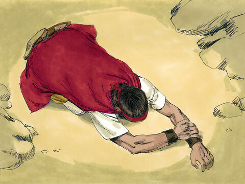 Then he bent down to the ground and put his face between his knees and prayed for rain. – Slide 3