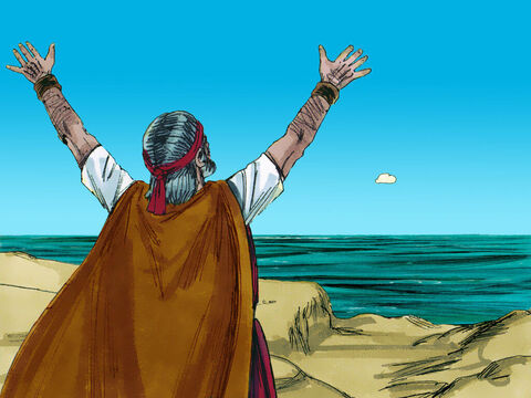 Suddenly, he noticed a small cloud, about the size of a man’s fist, rising out of the sea. He rushed back to tell Elijah the news. – Slide 17