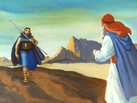 Elijah set off and saw Obadiah the King’s servant. The prophet said, ‘Go and tell your Ahab that Elijah has returned.’ Obadiah hurried back to the king. – Slide 13