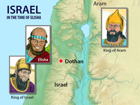 Elisha would warn the King of Israel where the Aram army was planning to camp, so he could put guards in that area. At first, the King of Aram thought one of his generals must be a traitor, informing the king of Israel of his plans. But when he learnt the informant was Elisha, he decided to send troops to capture him. – Slide 2