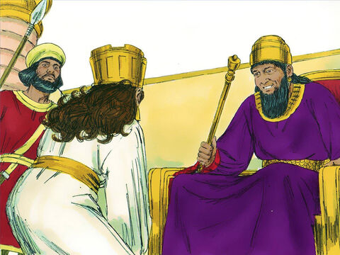 ‘What is your request?’ he asked. ‘Even if you ask for up to half the Kingdom I will give it to you.’ I would like to invite the King and Haman to a special banquet I have prepared,’ Esther replied. – Slide 9