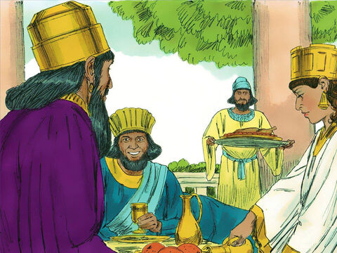 So the King and Haman went to the banquet Esther had prepared. ‘What is your request?’ the king asked. – Slide 10