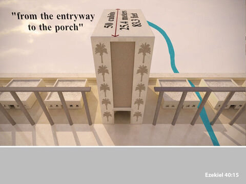 The distance from the entrance of the gateway to the far end of its portico was fifty cubits. – Slide 11