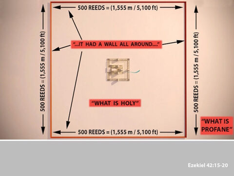 It was 500 reeds square (KJV - note modern translations have this at 500 cubits). The surrounding wall separated the holy from the outside areas. – Slide 10