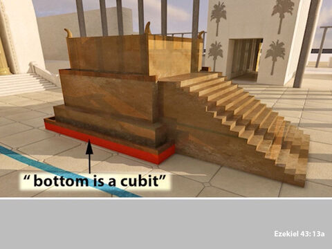 Ezekiel was then told that the altar would have a base of one cubit (these cubits were long cubits being a cubit plus the width of a hand). – Slide 6